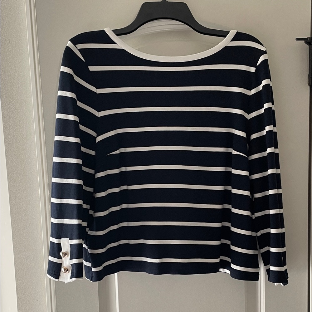 Classic Navy and White Striped Long Sleeve Top